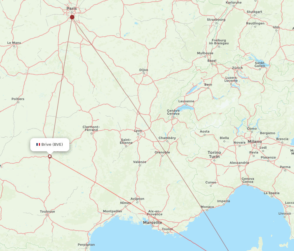 BVE to AJA flights and routes map
