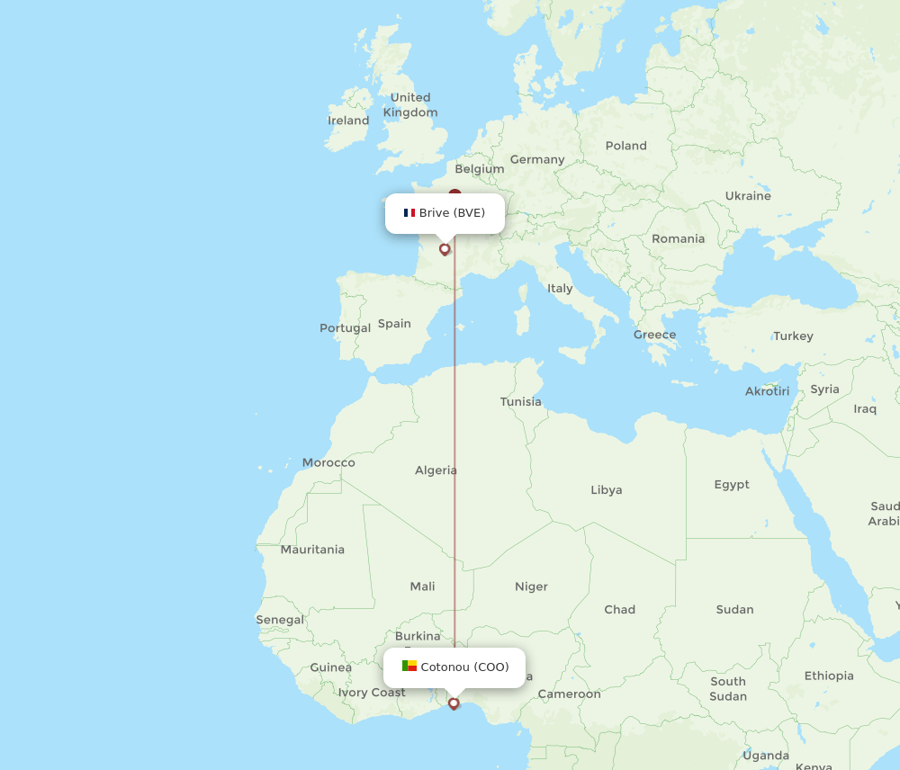 BVE to COO flights and routes map