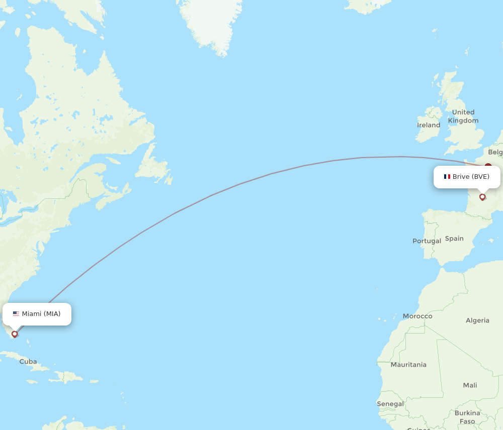 BVE-MIA flight routes