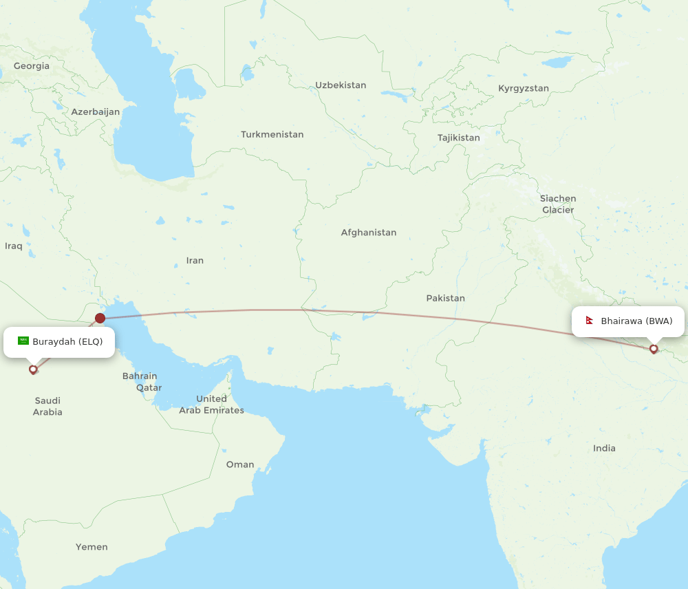 Gassim - Bhairawa route map and flight paths