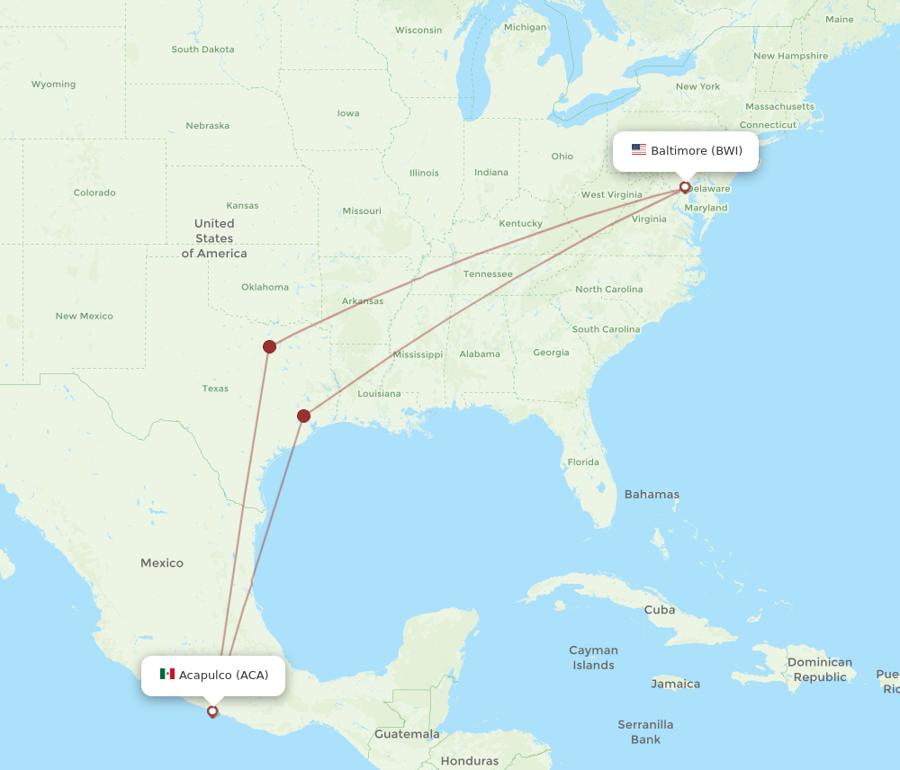 BWI to ACA flights and routes map