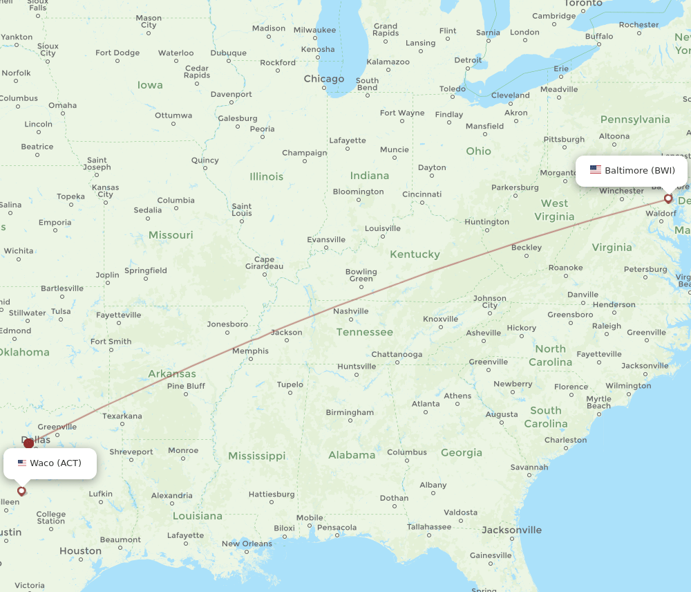 BWI-ACT flight routes