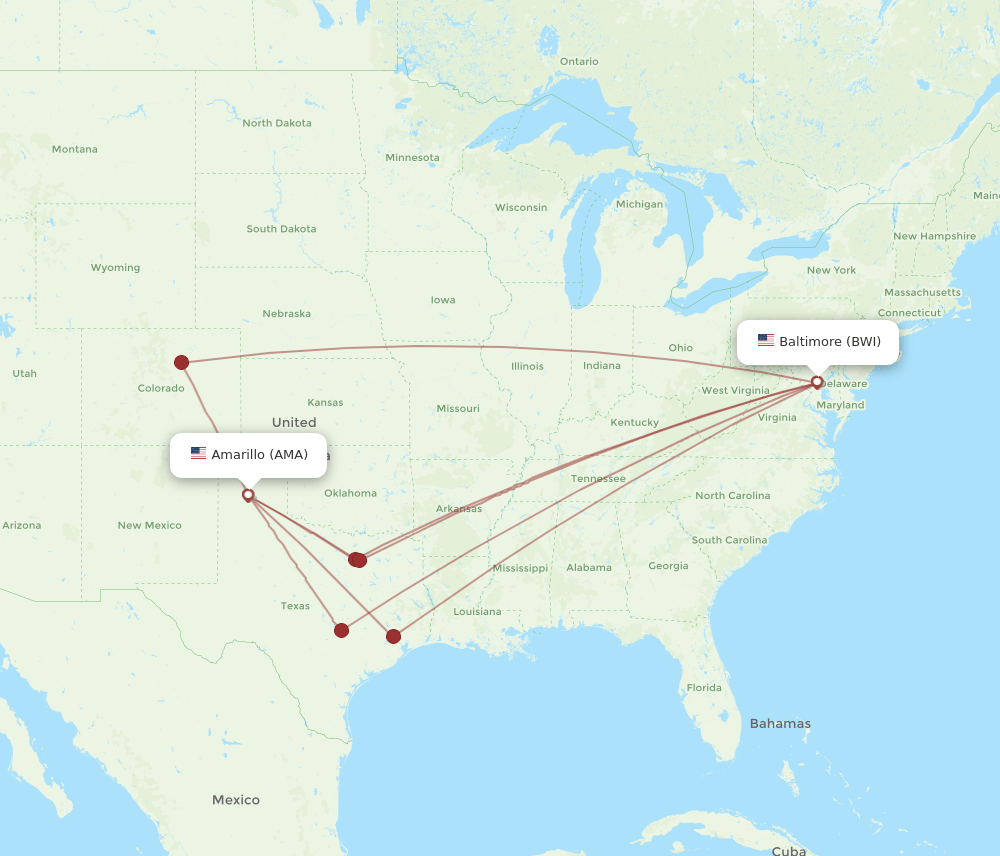 BWI-AMA flight routes