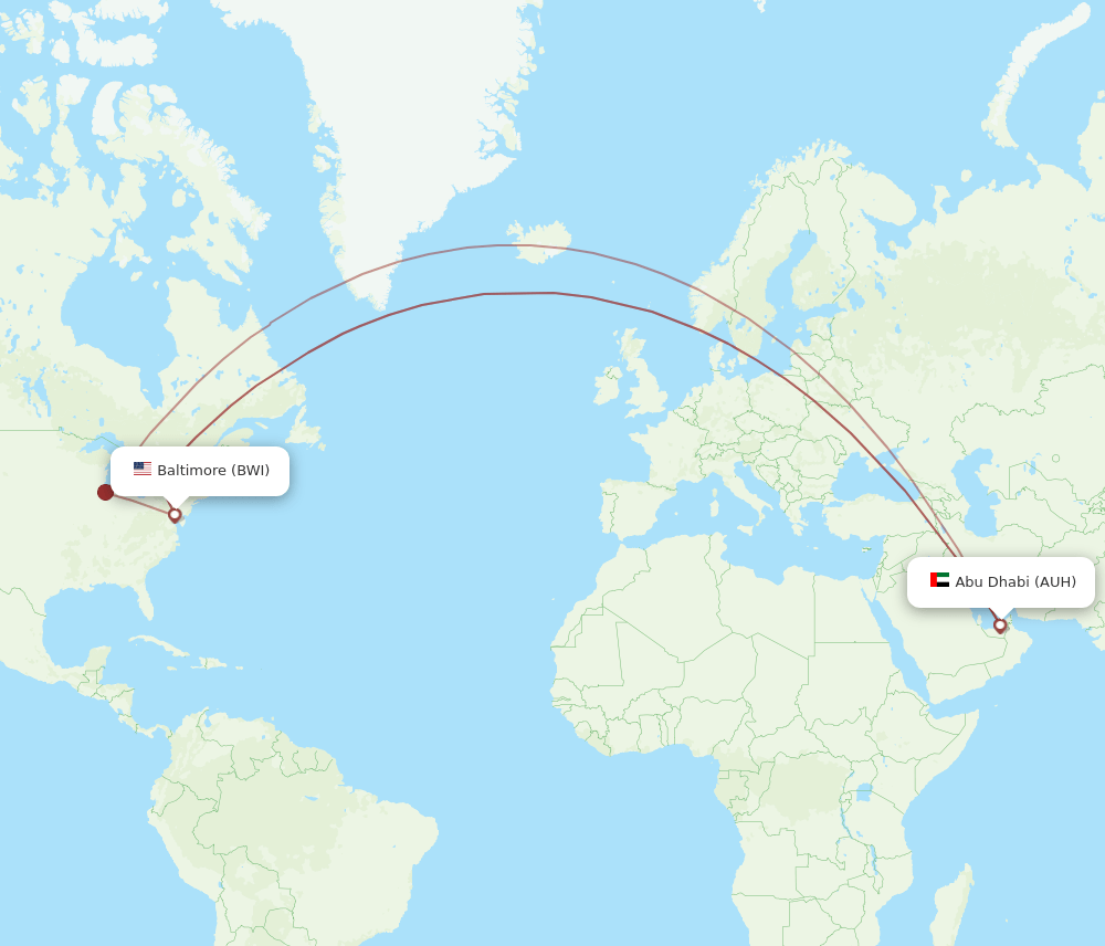 BWI to AUH flights and routes map