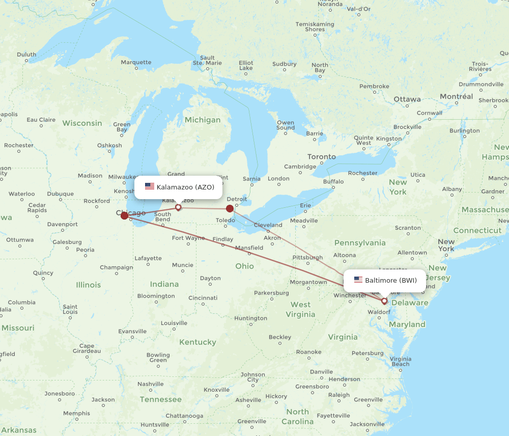 BWI-AZO flight routes