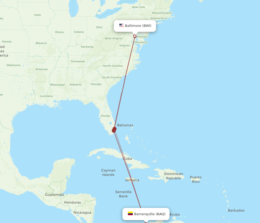 BWI-BAQ flight routes