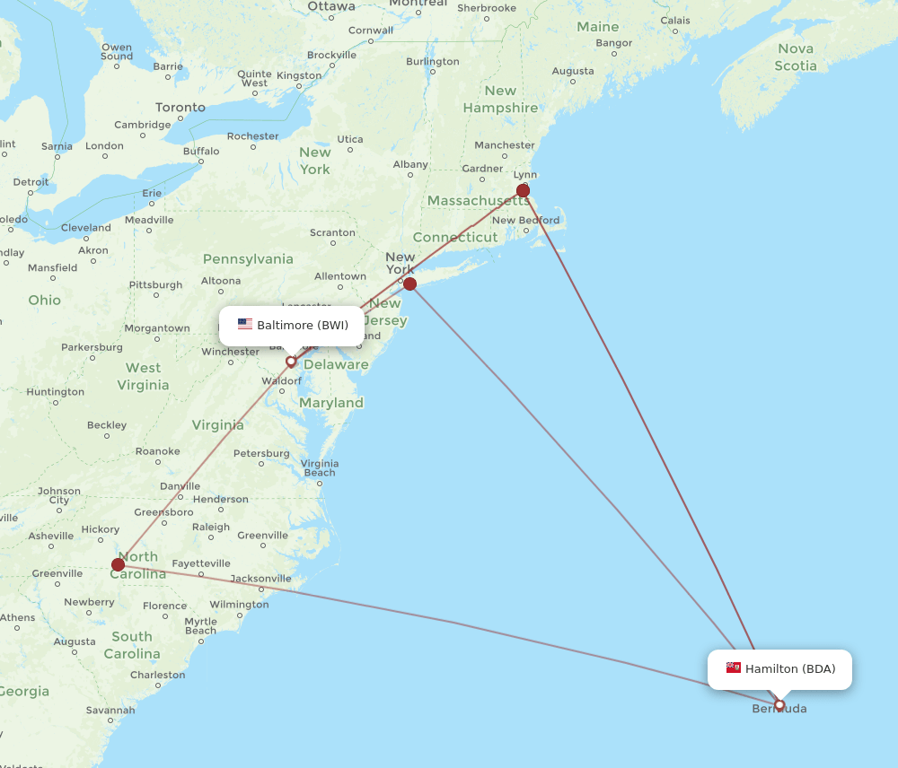 BWI-BDA flight routes