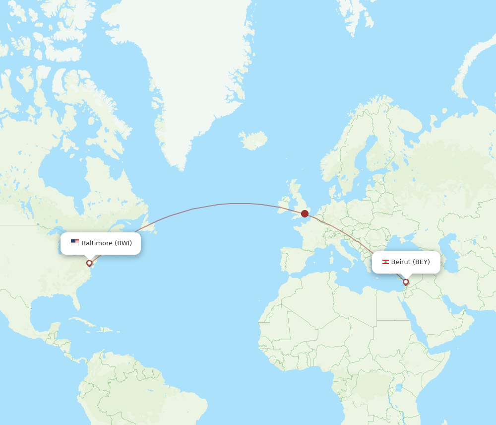 BWI to BEY flights and routes map