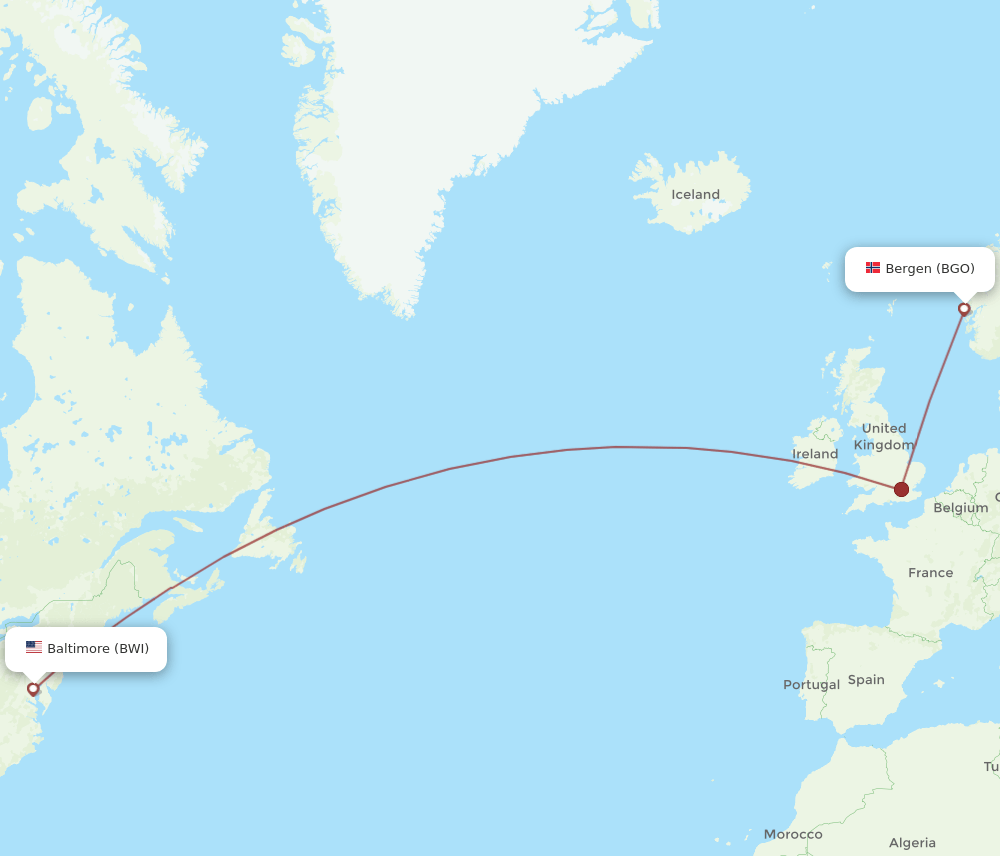 BWI-BGO flight routes