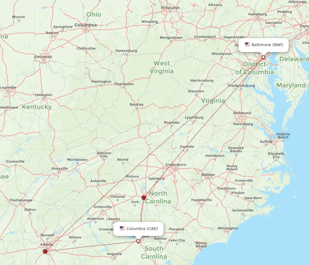 BWI-CAE flight routes
