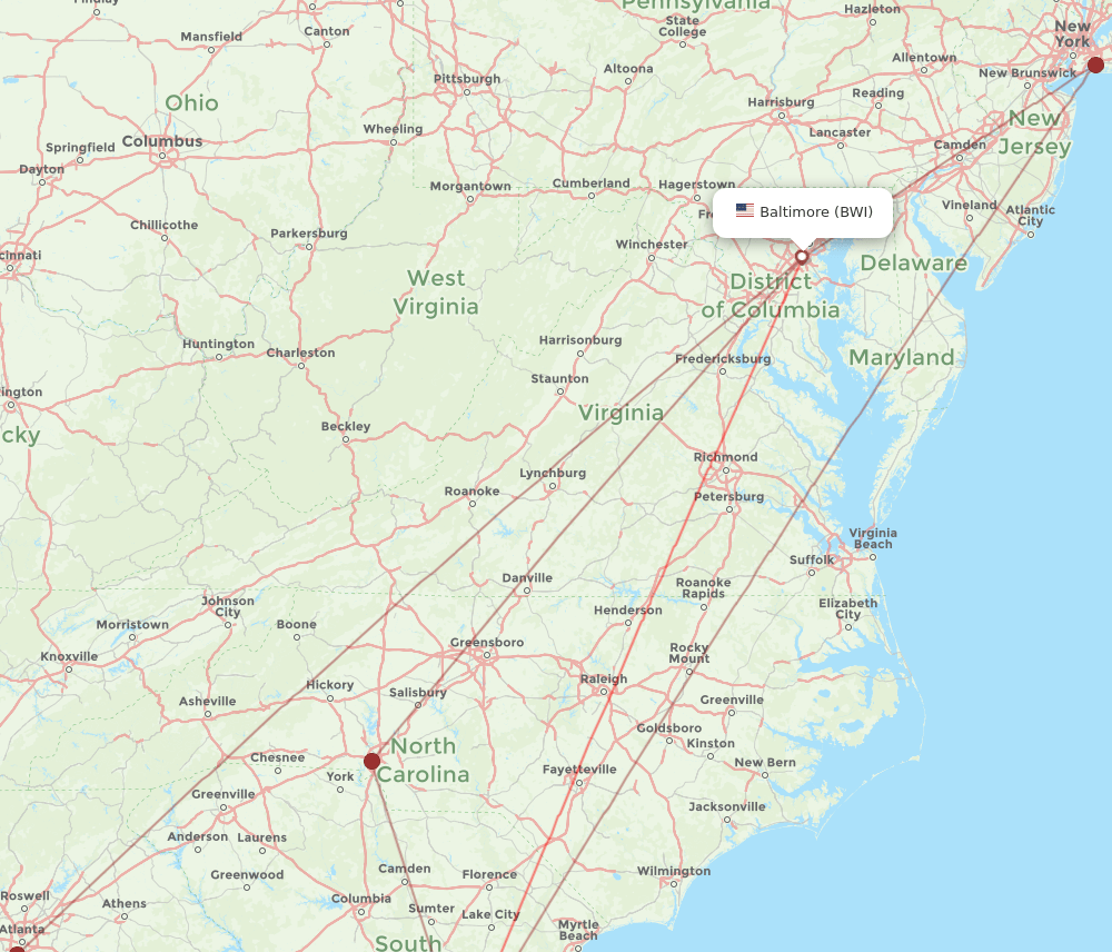BWI-CHS flight routes