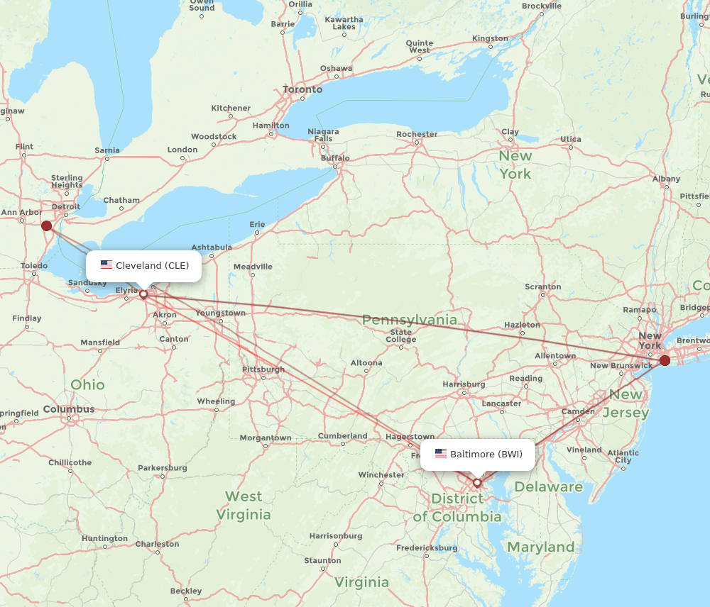 BWI-CLE flight routes