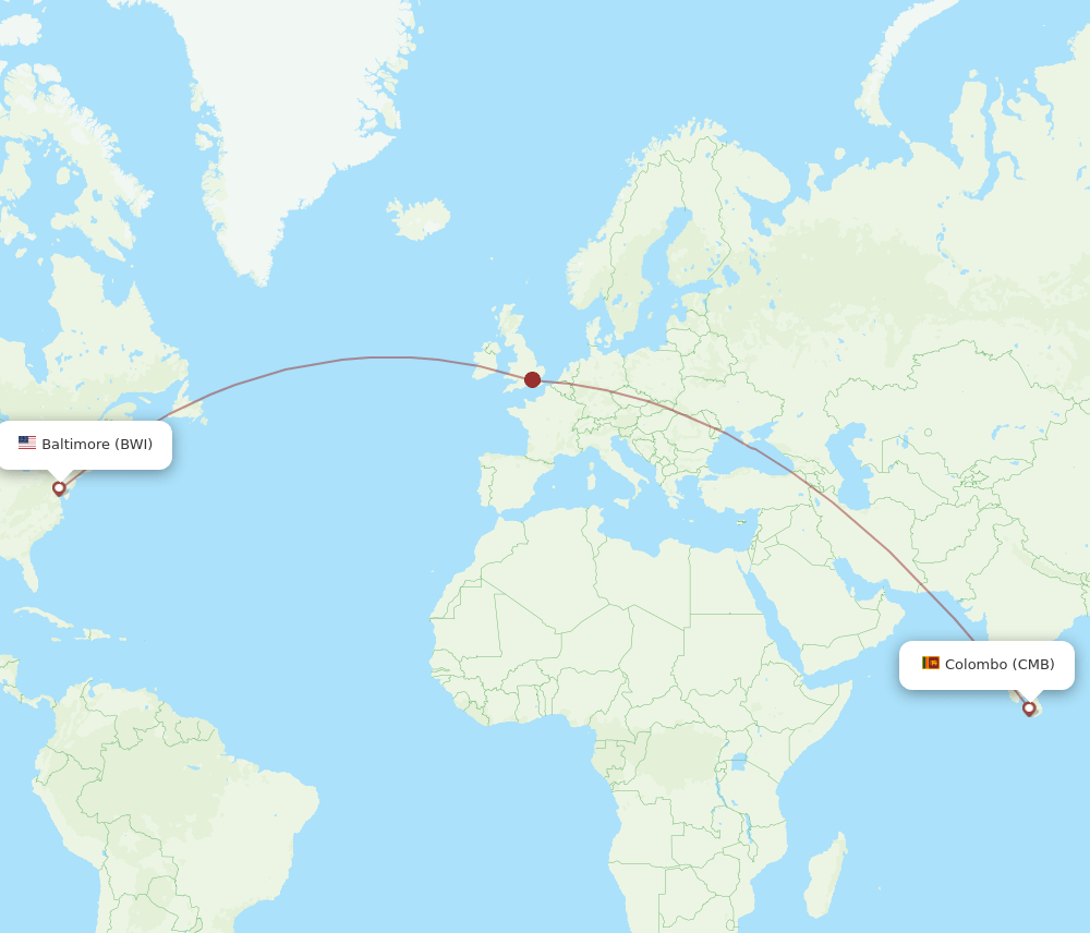 BWI to CMB flights and routes map