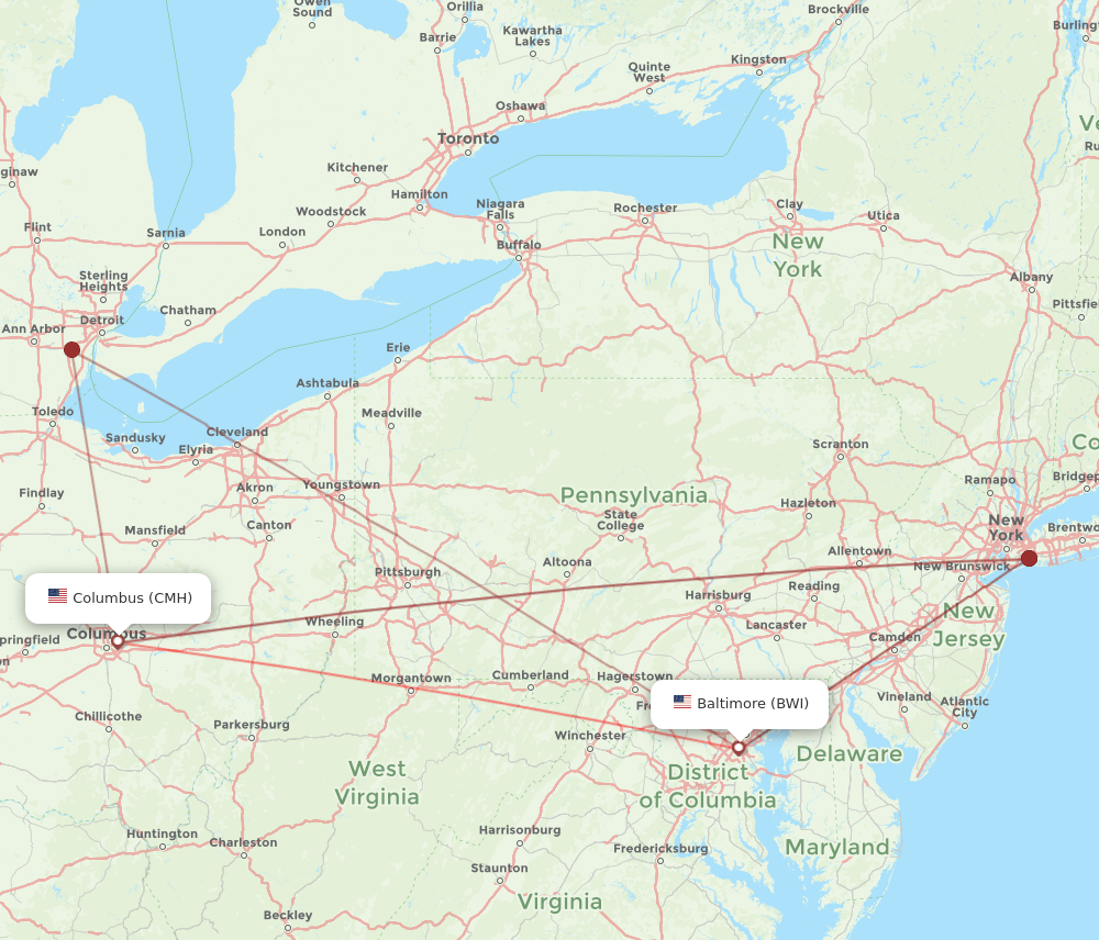 BWI-CMH flight routes