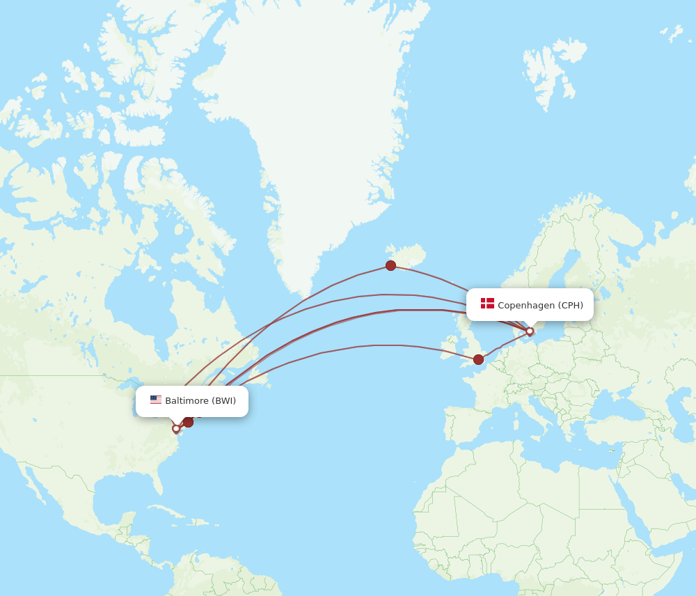 BWI-CPH flight routes