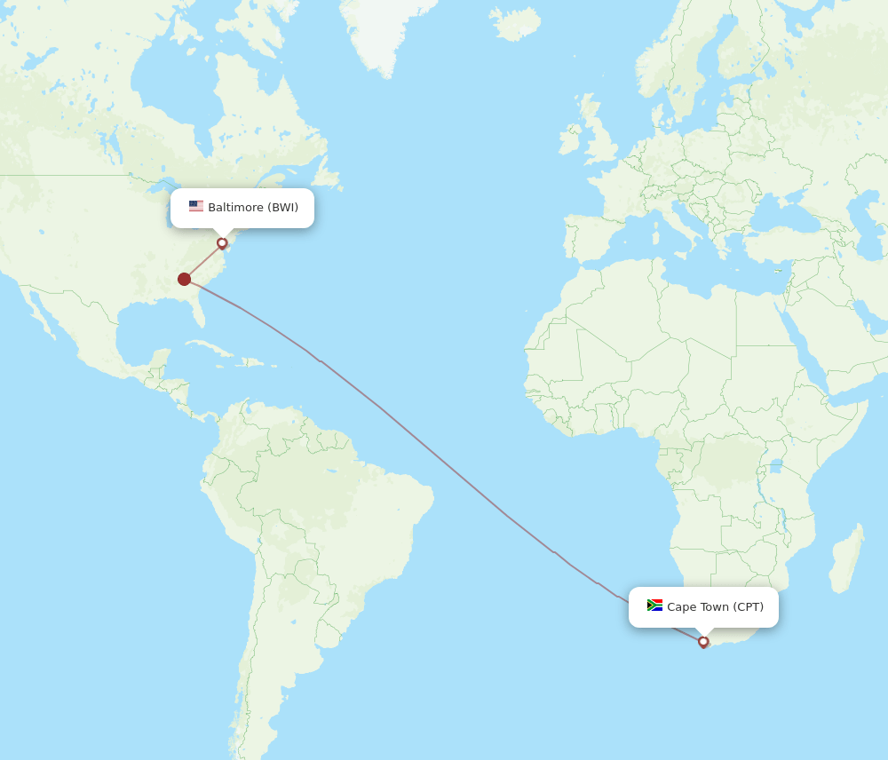 BWI to CPT flights and routes map