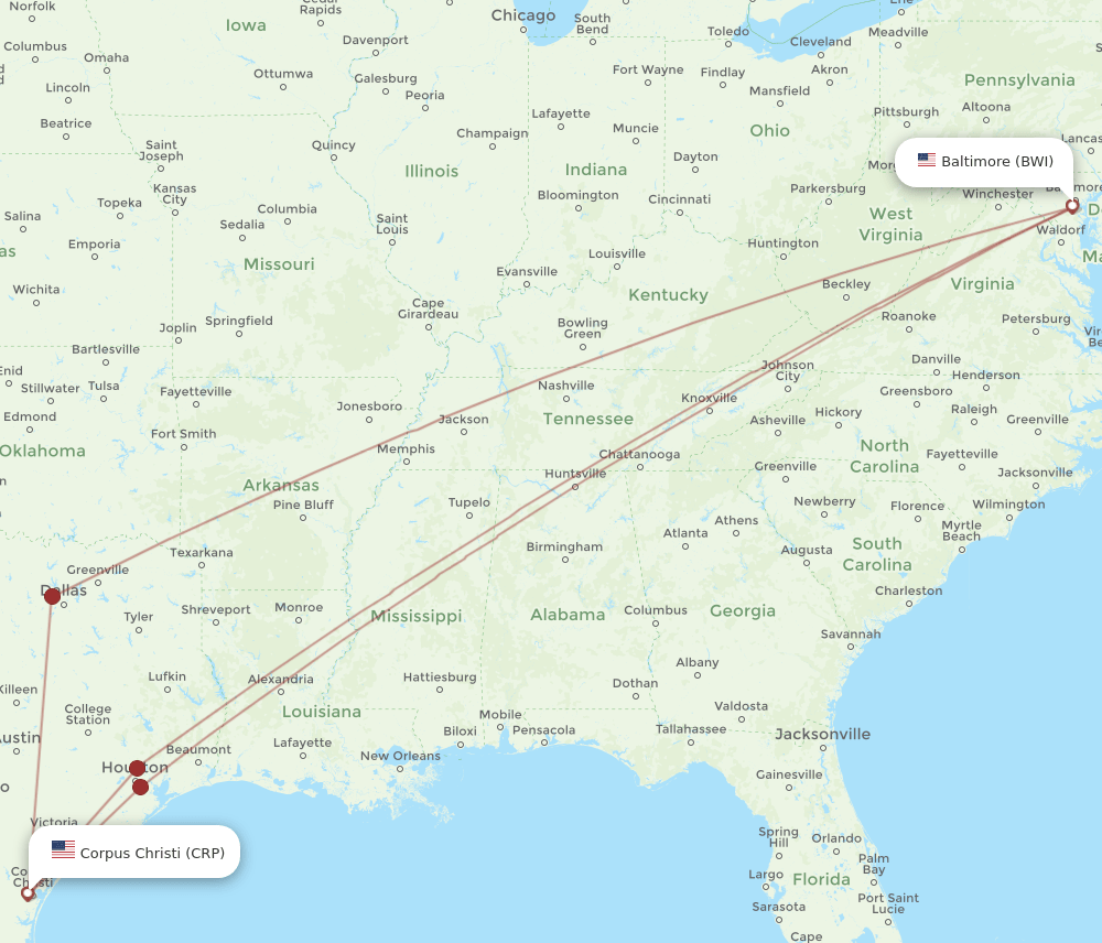 BWI-CRP flight routes