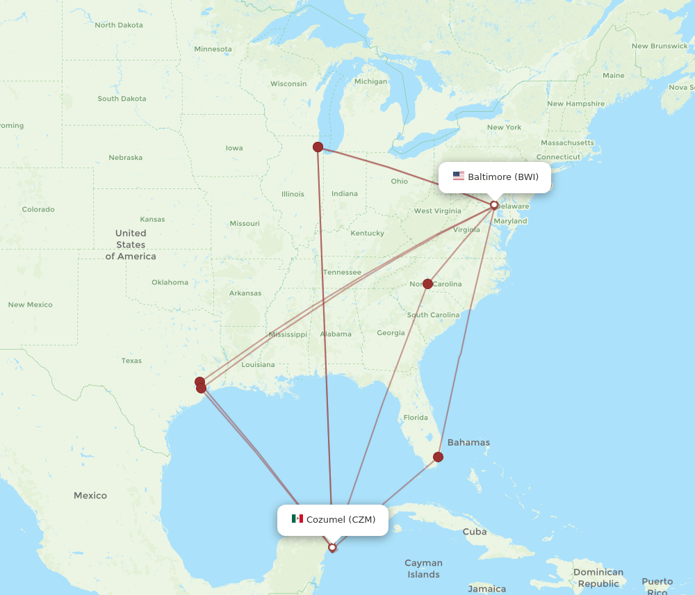 BWI-CZM flight routes