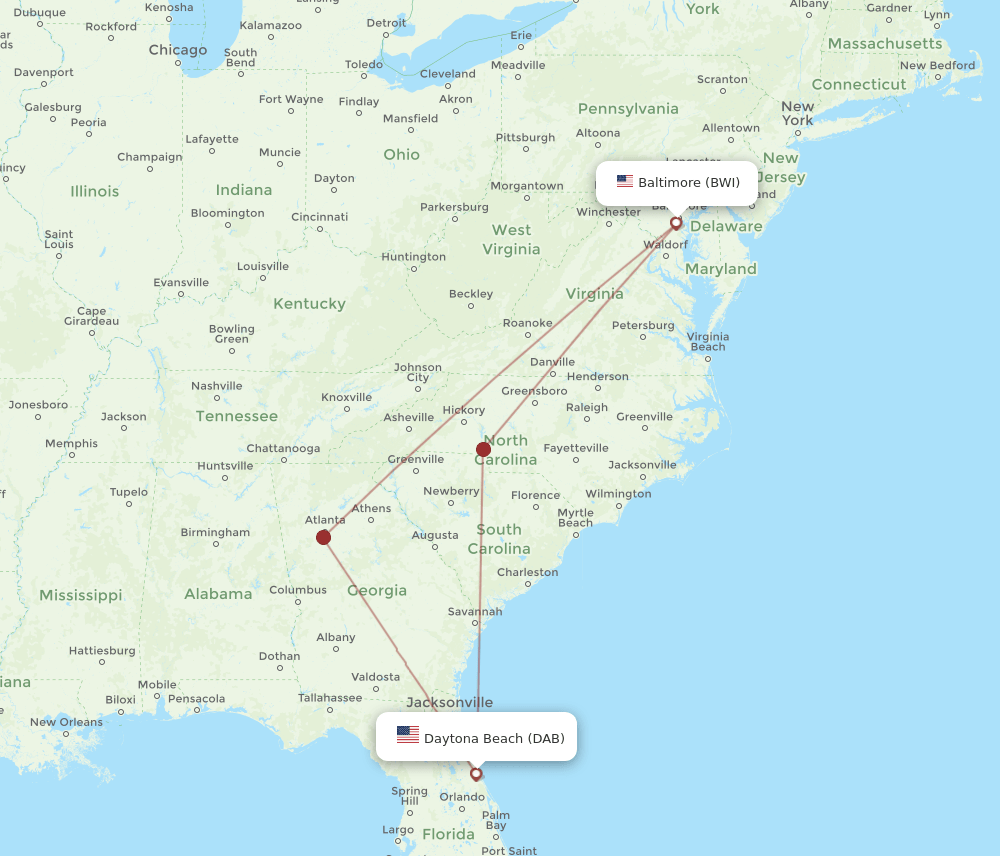 BWI-DAB flight routes