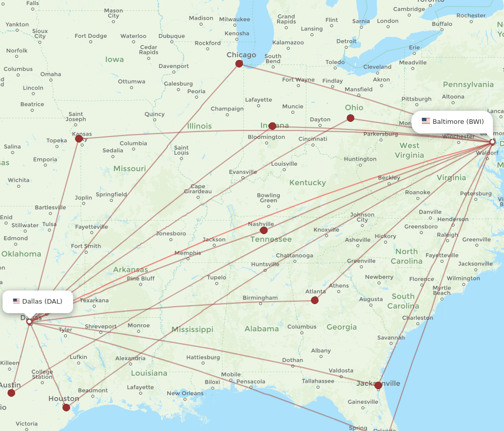 BWI-DAL flight routes