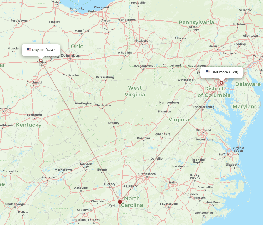 BWI-DAY flight routes