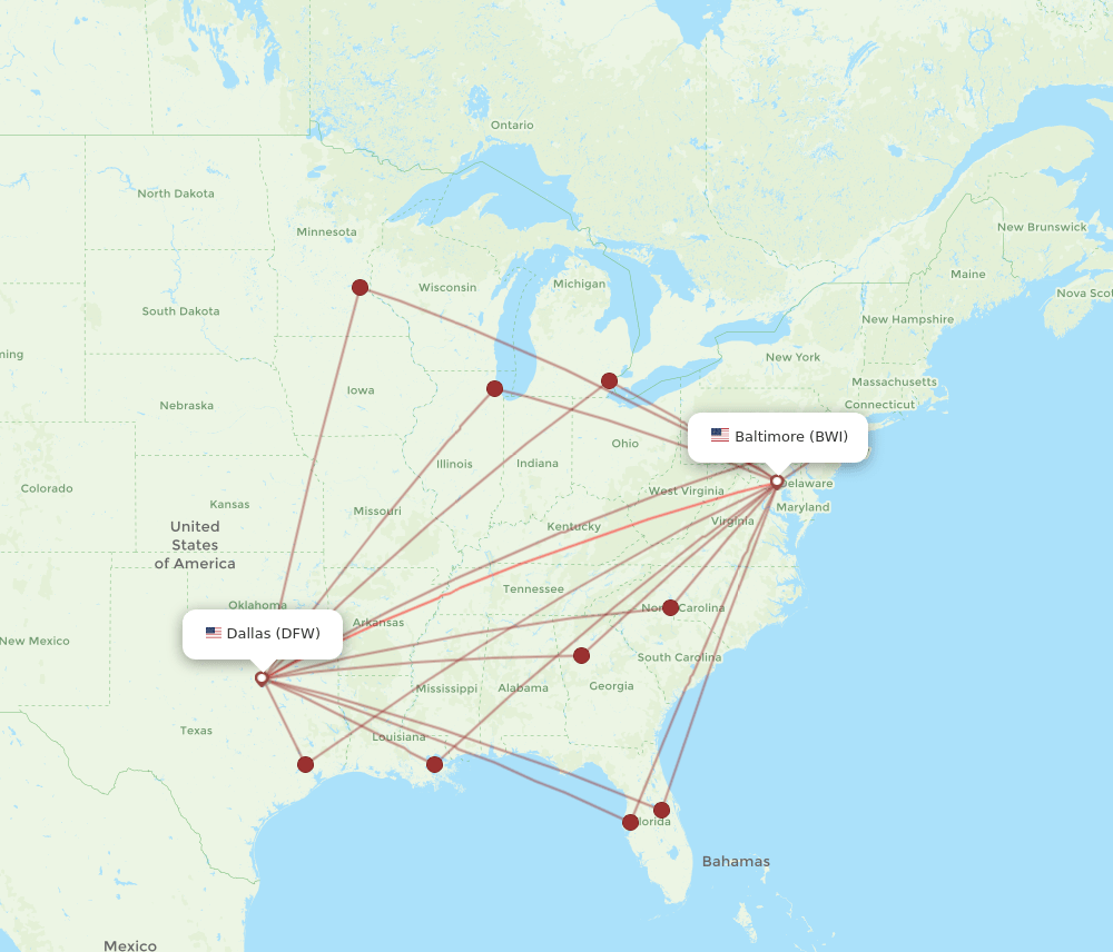 BWI-DFW flight routes