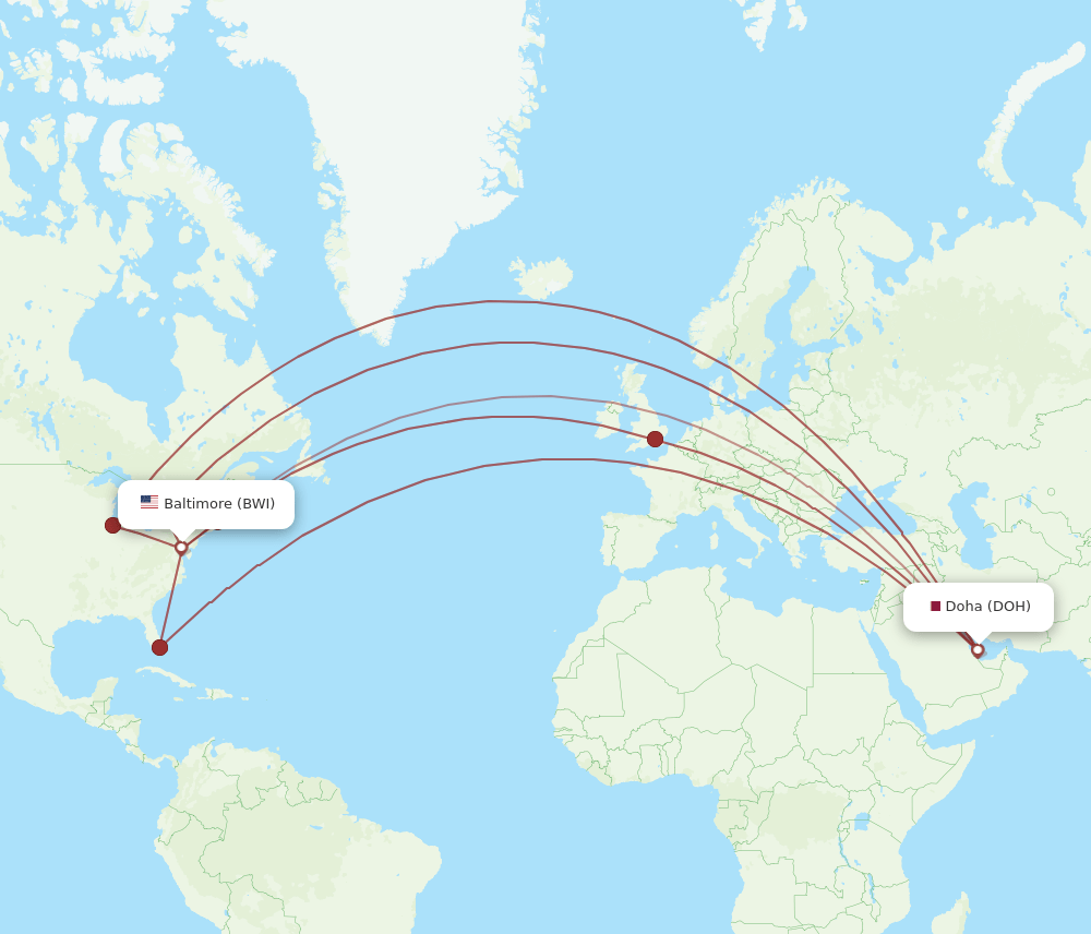 BWI-DOH flight routes