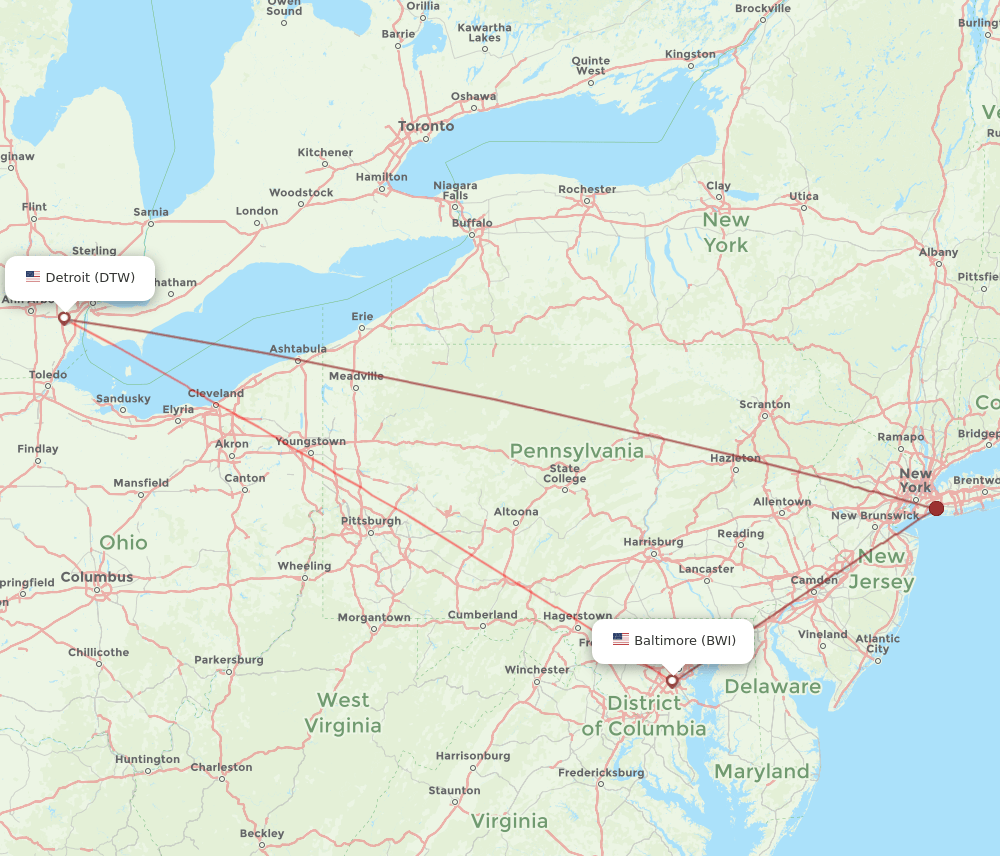 BWI-DTW flight routes