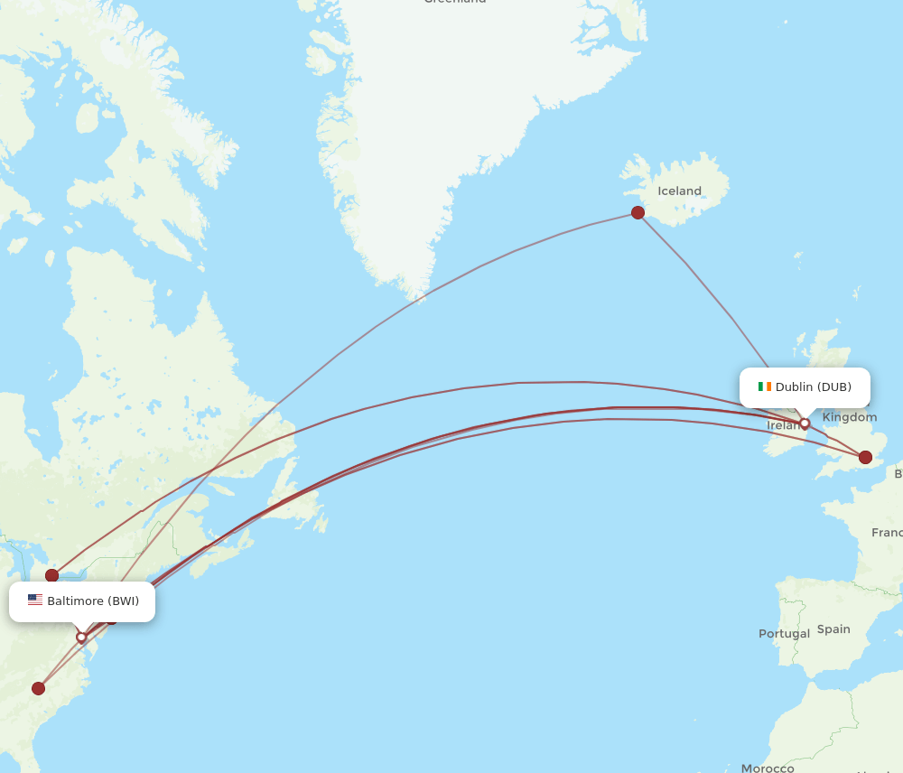 BWI-DUB flight routes