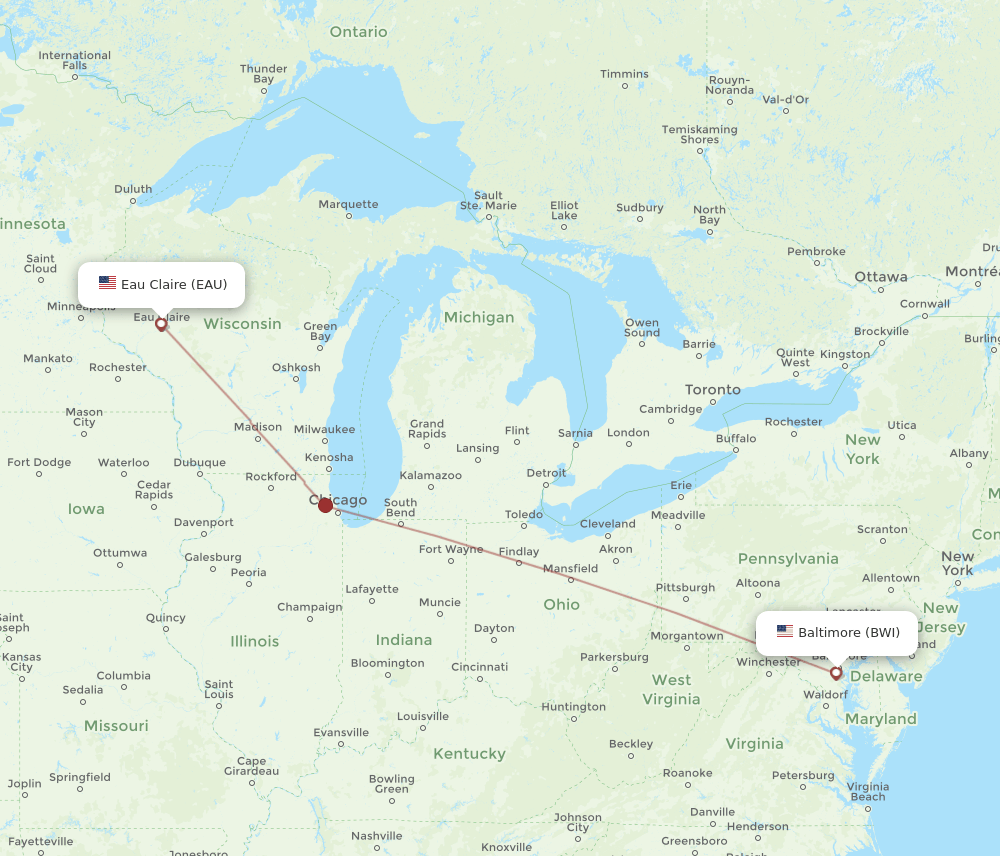 BWI-EAU flight routes