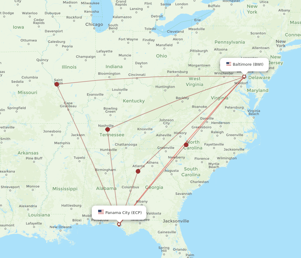 BWI-ECP flight routes