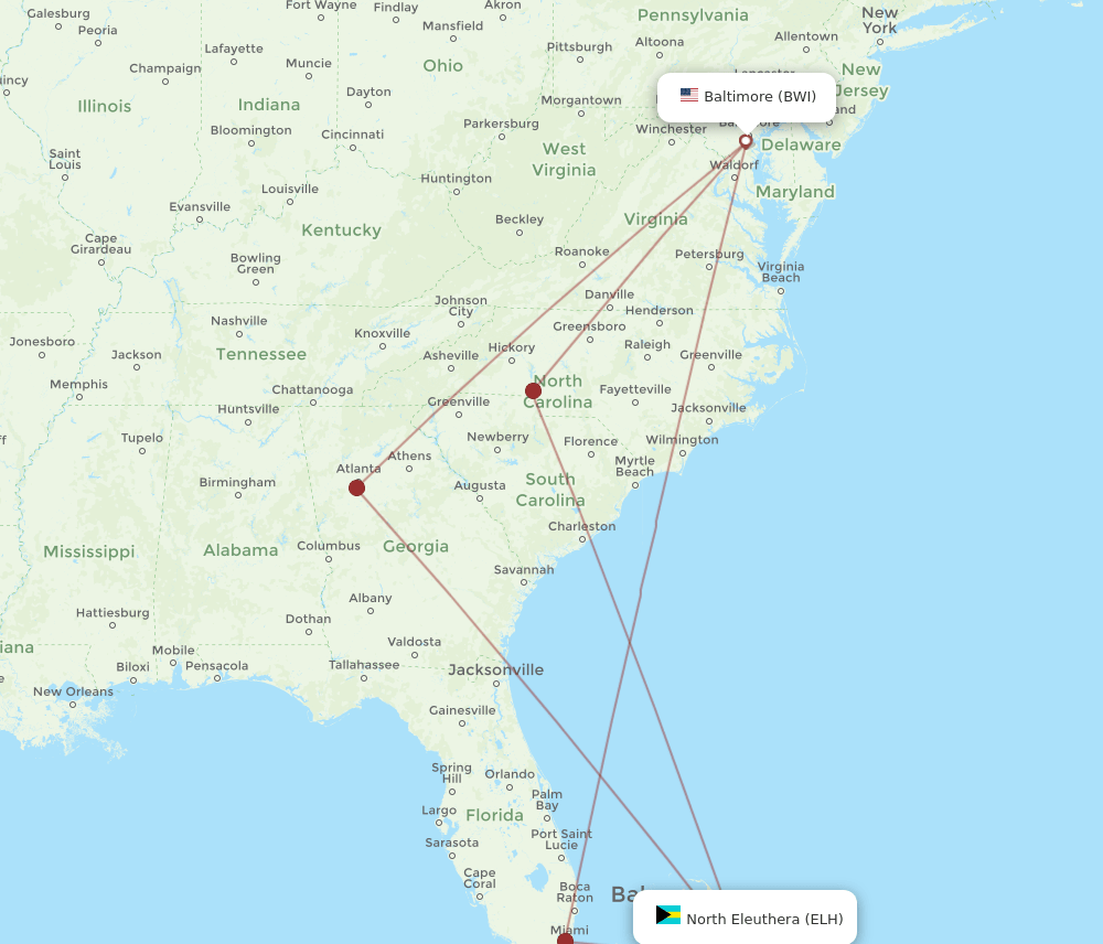 BWI-ELH flight routes