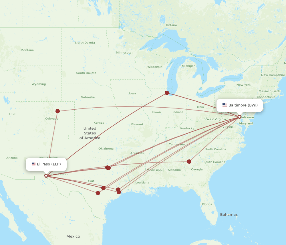 BWI-ELP flight routes
