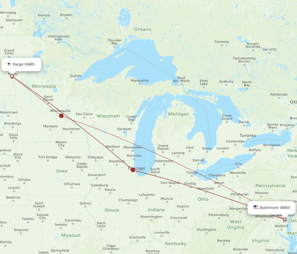BWI-FAR flight routes