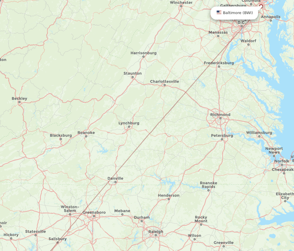 BWI-FAY flight routes