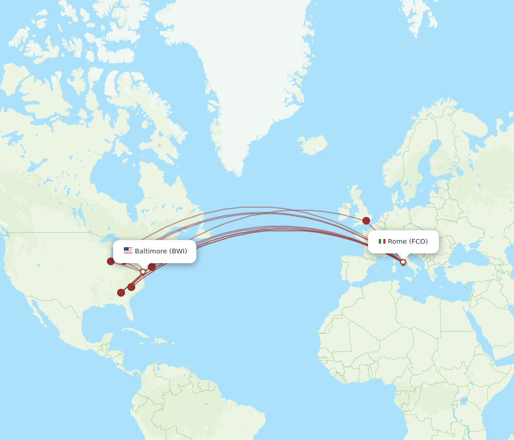 BWI-FCO flight routes