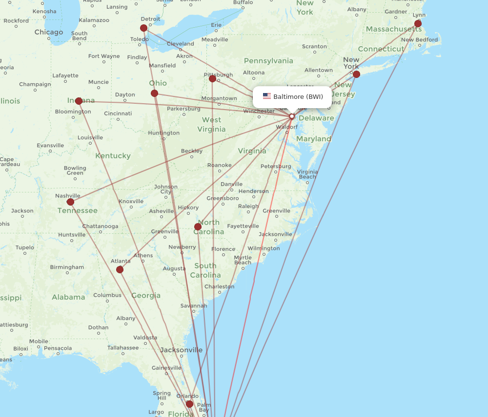 BWI to FLL flights and routes map