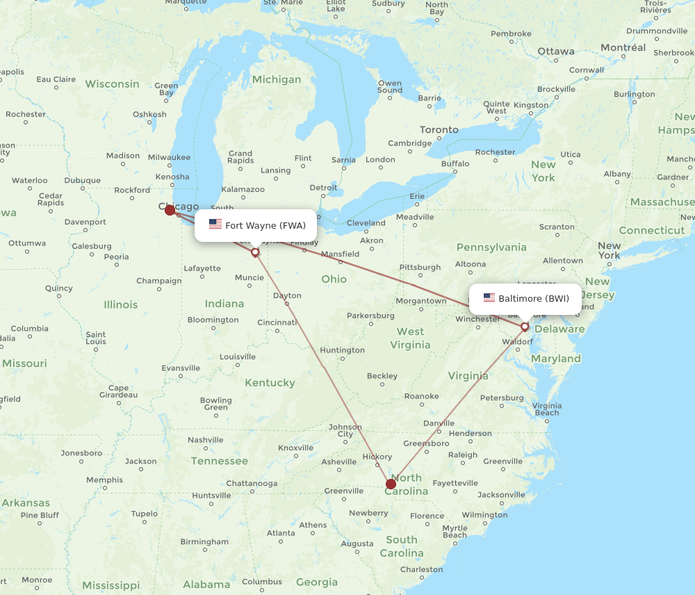 BWI-FWA flight routes
