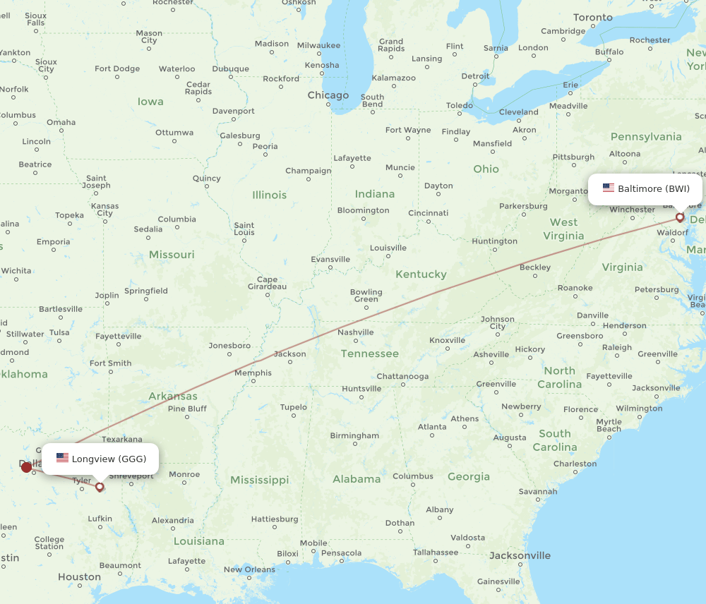 BWI-GGG flight routes