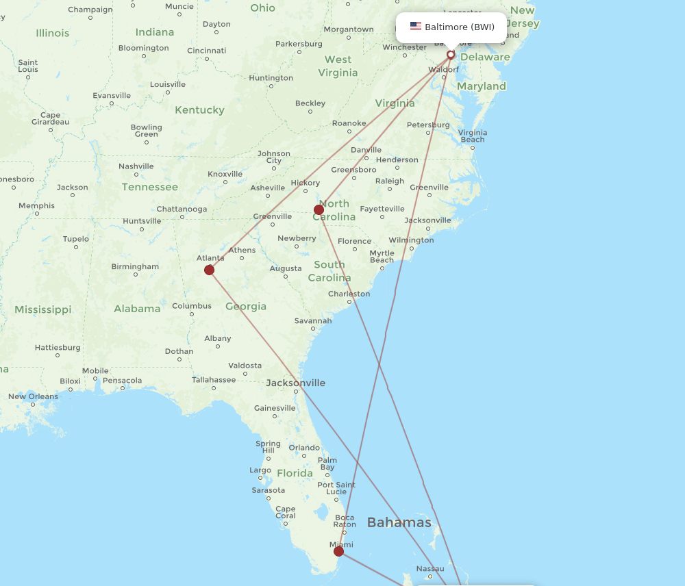 BWI-GGT flight routes