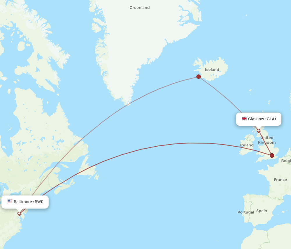 BWI to GLA flights and routes map