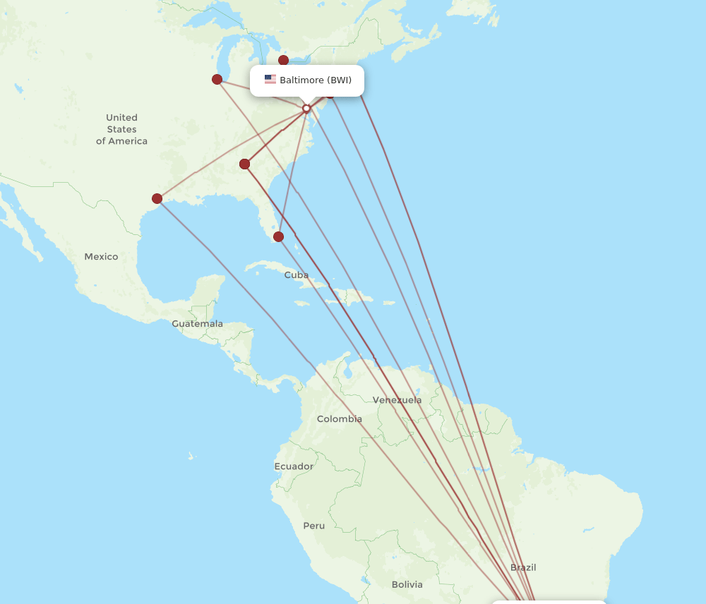 BWI-GRU flight routes