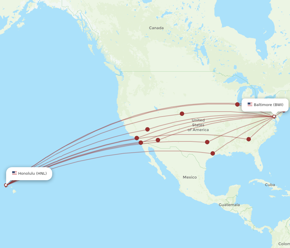 BWI to HNL flights and routes map
