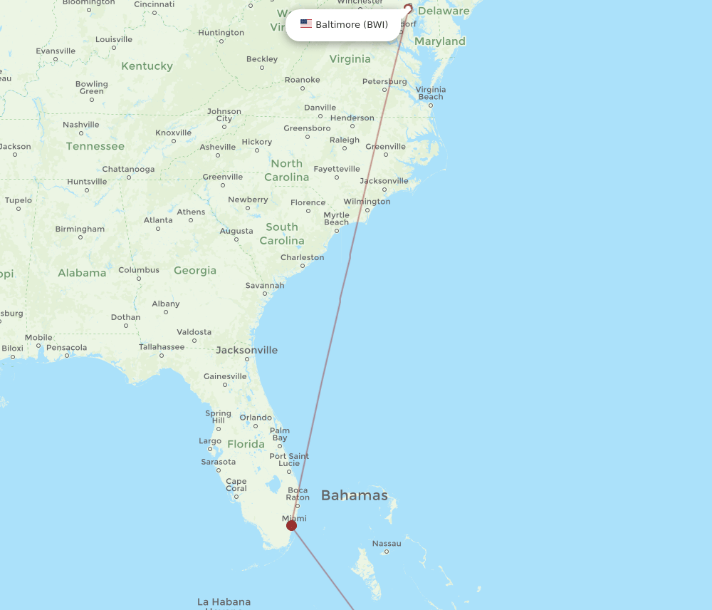 BWI-HOG flight routes