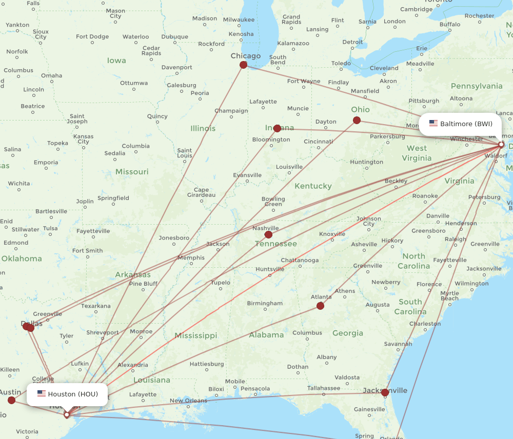 BWI-HOU flight routes