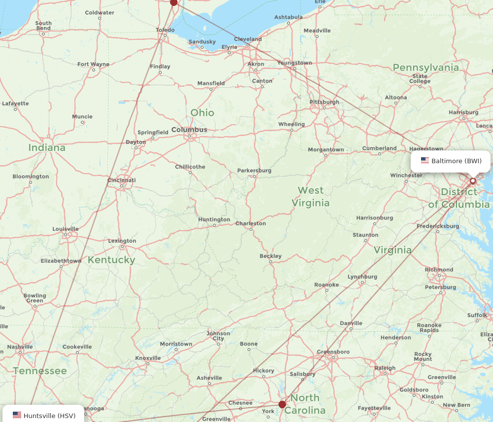 BWI-HSV flight routes