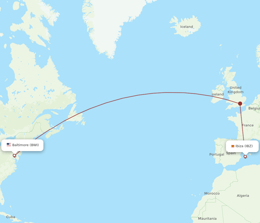 BWI to IBZ flights and routes map