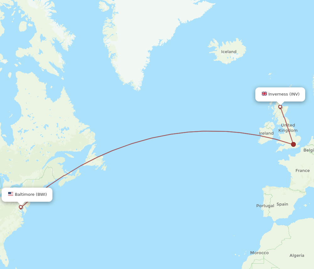 BWI-INV flight routes