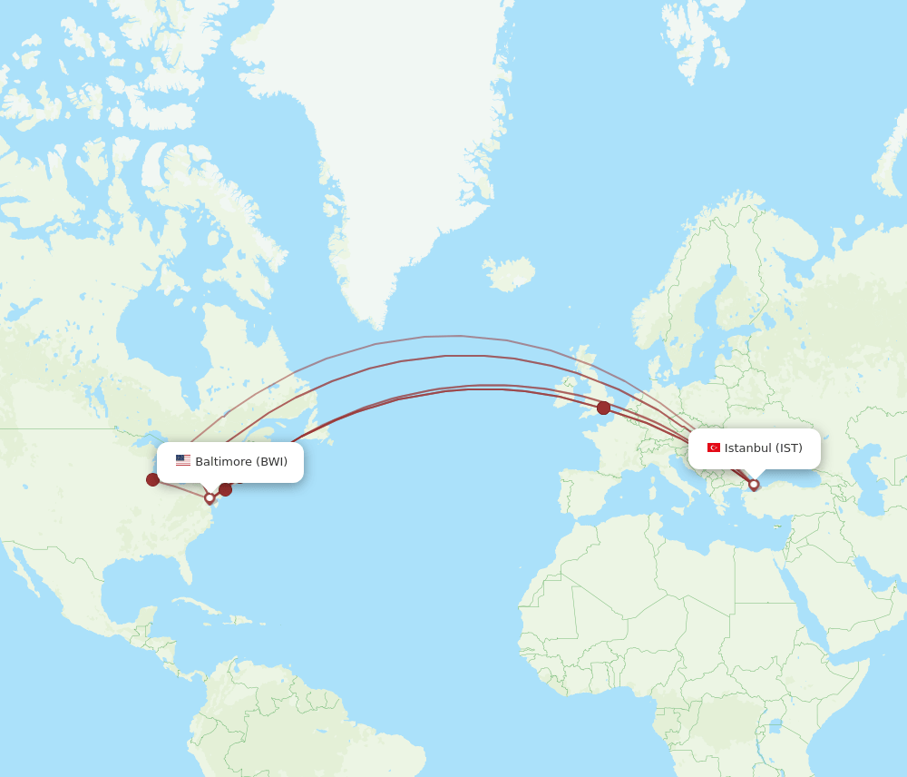BWI-IST flight routes