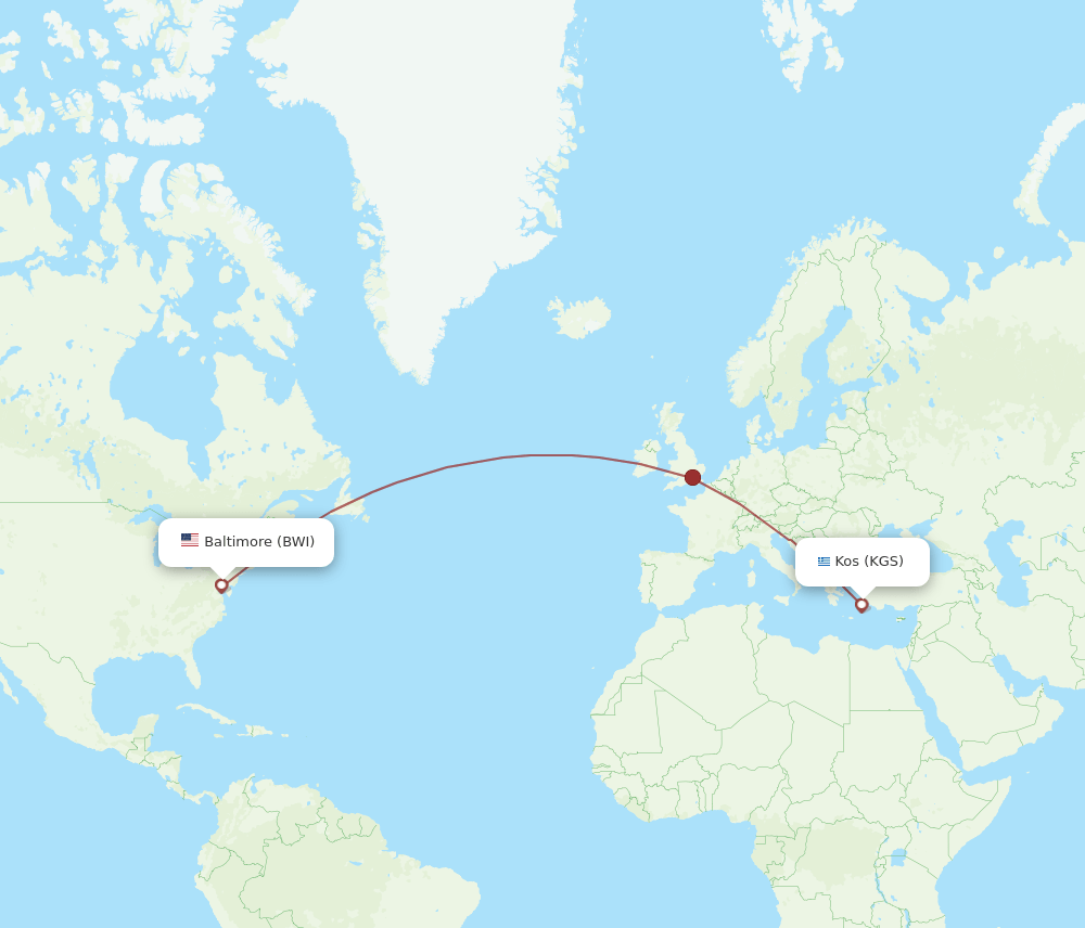 BWI-KGS flight routes